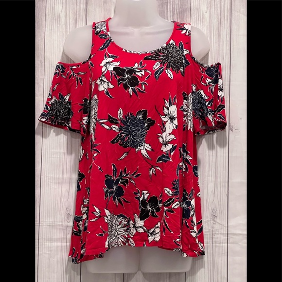 WESTPORT floral cold shoulder blouse / size M - Picture 2 of 5